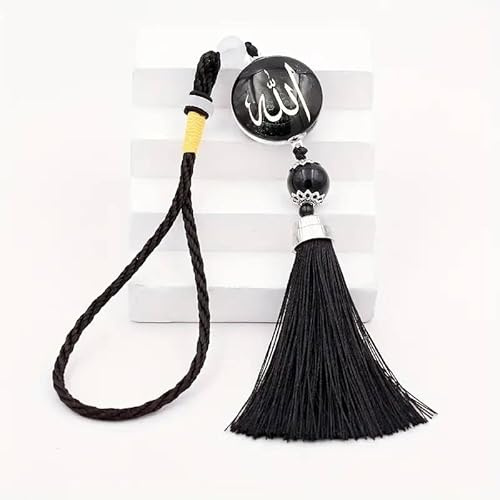 Pendentif Rétroviseur Voiture Allah, Décoration Musulmane avec Pompon Noir, 31 cm