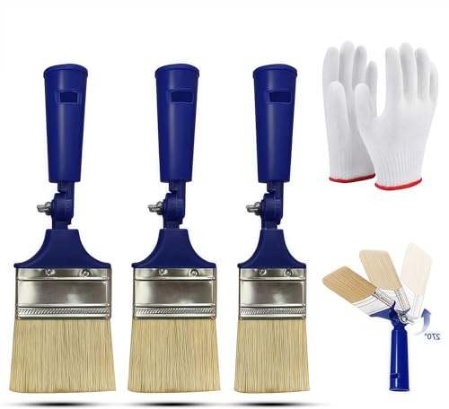 Pinceles extensibles, 3 pinceles de pintura ajustables multiángulo, con un par de guantes, pinceles profesionales ajustables para manchas de vallas, barniz de madera, recorte y proyectos de bricolaje