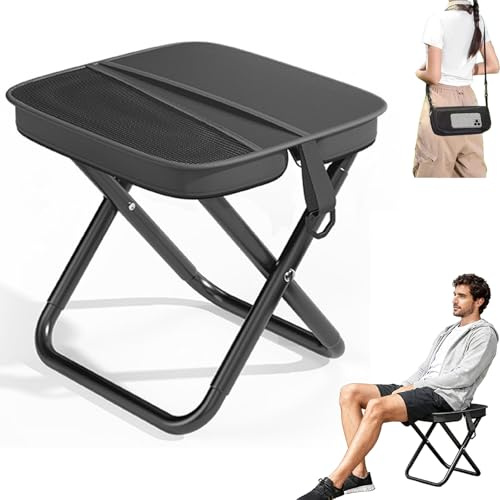 OTTOOPPXIN Siège de Camping Portable, Mini Sac Tabouret, Chaise Pliante Camping Haut 120kg de Charge avec Poche LatéRale, Siège Pliant Ultra LéGer pour Voyages, Jardin, PêChe, Barbecue, Plage (Noir)