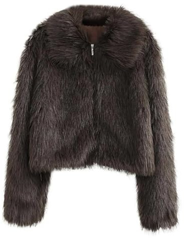 Cocila Womens Cropped Fleece Long Sleeve Zip Up Winter Coats Shaggy Warm Outwear Manteau Fourrure Sans (Coffee Xxl) Veste Blanche Femmes Blouson Cuir Marron Femmes Veste Simili Universitaire Mi