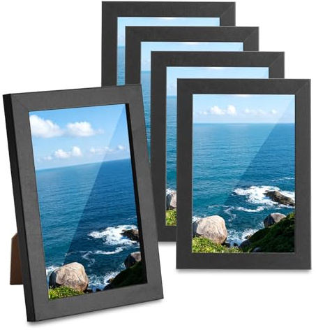 runxsam 5 Pz Cornice Foto 10x15 cm Nere, Piccole Cornici in Legno Vintage, set Cornici Foto da Parete in MDF per Esposizione a Parete, Tavolo, Soggiorno, Camera da Letto, Ufficio, Corridoio