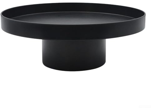Zhanhai Vassoio decorativo rotondo, per profumi, candele, design con base cilindrica alta e spessa, vassoio rotondo per tavolino da caffè (nero, L)