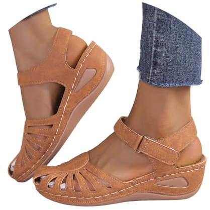 Orthopedic Sandals For Women Uk 2026,Arch Support Closed Toe Wedge Sandal Hollow Out Ankle Strap Comfortable Vintage Summer Slippers Casual Outdoor Dressy Gladiator Flip Flops Beach Shoes