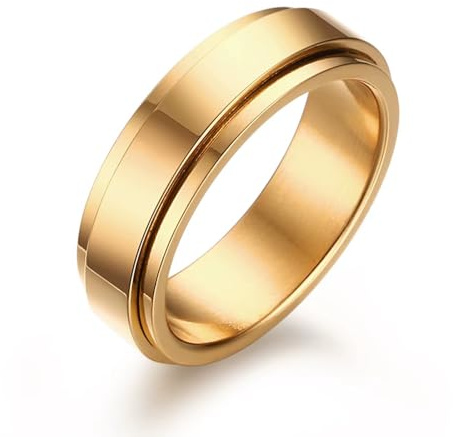 Herrring i rostfritt stål, snurrande band, 6 mm, guld, storlek 10