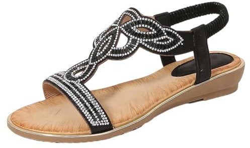 Uwdiohq Sandalias Con De Imitación Para Mujer, Zapatos Verano Punta Abierta Y Tacón Grueso Pendiente Inferior Cuñas Mujer (Black, 39) Zapatillas Vestir Elegantes Rehabilitación Mayor Orthotic
