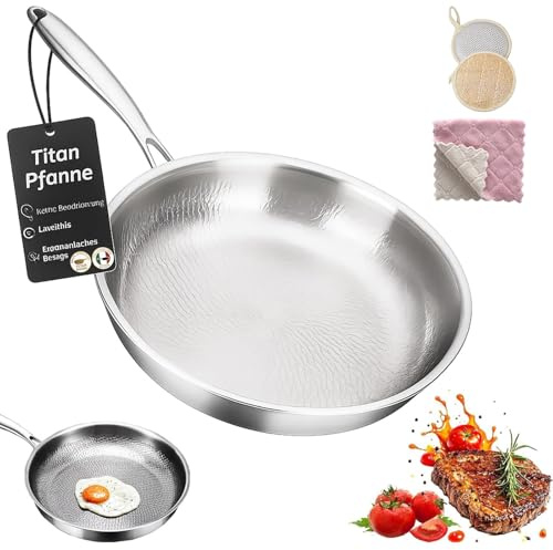 2026 Nuovo Aggiornamento Padella Padella Titanio Puro, Premium Titanium Pro non Rivestita 20/24/26/28/30 cm, Ispessito Ultra-resistente/Resistente ai graffi/Non rivestito (Coperchio Non Incluso, 20cm)