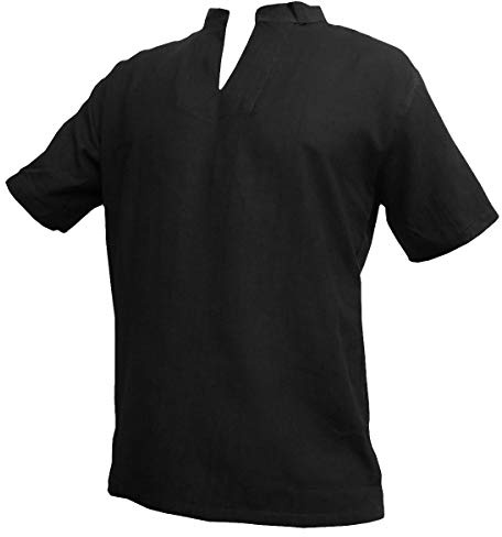PANASIAM Camisa de Pescador de Verano, Fabricada en algodón extrafino, Fino & Suave, Blanca y Negra, en M, L, XL & XXL, sin Botones