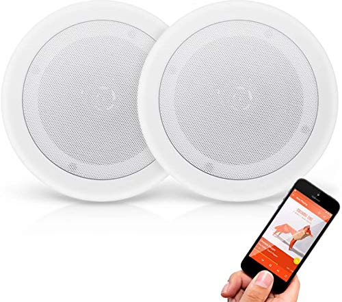 Pyle Système de Haut Parleur Plafond Bluetooth 20 cm-250 Watt - Enceinte Plafond/Murale -Système Stéréo 2 Voies - Blanc- Enceinte Bluetooth