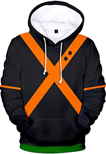 helymore Unisex Anime Cosplay Costume Bakugou Katsuki Hooded Sweatshirt Digital Printing Hoodie Jacket, Version 3, XL
