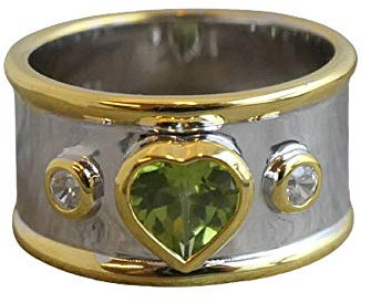 Peridot und Zirkon Anweisung Mixed Metal Sterling Silber Ring - Natürlicher Edelstein Geburtstagsgeschenk Weihnachtsgeschenk Handgefertigte Geschenkideen für Frauen (Größe: US Size 6 / Diameter 16.5)