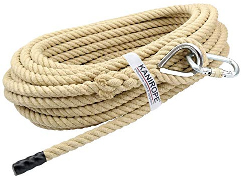 Kanirope® Bau- Aufzugseil HEMPLIFT aus Hanf 18mm mit Kausche und Schraubkarabiner 20m