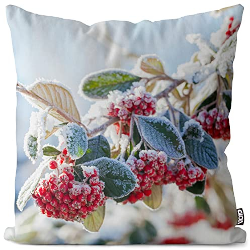 VOID Vogelbeeren Winter Deko Kissenbezug Kissenhülle Sofakissen Kissen Deko Weihnachten Winter Weihnachtsdeko, Kissen Größe:40 x 40 cm