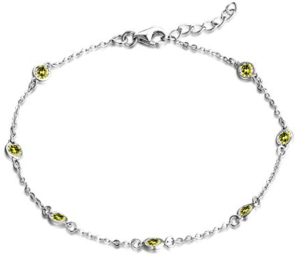 JO WISDOM Damen Armband Bead Silber 925 mit AAA Zirkonia August Geburtsstein Peridot Farbe Fußkettchen