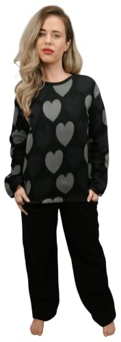 KRUXADER Womens Warm Fleece Winter PJ Pyjama Set Night Wear PJ’s 8-26 (20-22, Carme Black)