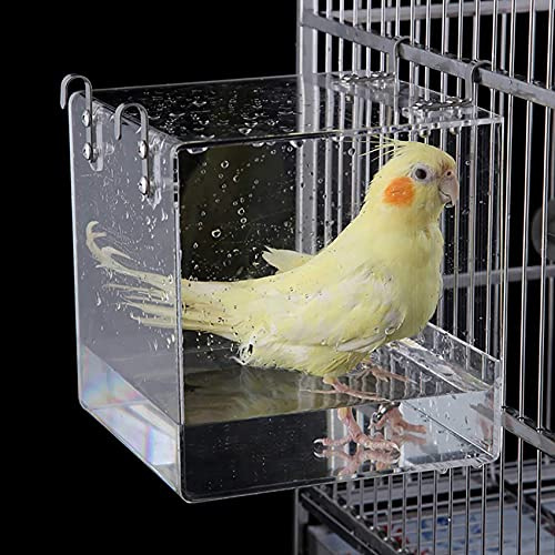 Suremita Hanging Bird Bath Cube Bird Bathtub Bath Shower Box Bowl Cage Accessory for Bird Canary Budgerigar Parrots Crested Myna Cockatiel, Big