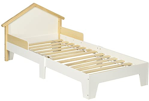 HOMCOM Lit pour Enfant - Structure lit avec tête de lit Maison et sommier à Lattes Inclus - 90 x 190 cm- pin Massif Blanc