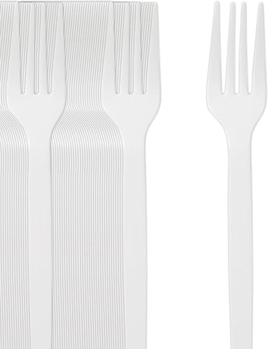 RASMACOR | 100 Pezzi Forchette in Plastica Bianca Riutilizzabile Posate in Plastica Bianca Resistenti per Attività All'interno e All'esterno per Compleanni, Feste, Catering, Matrimoni, Barbecue