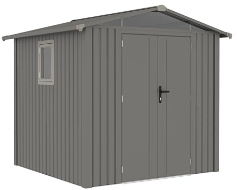 Abri de Jardin en métal Rockford 240 x 232 cm avec Toit à pignon et gouttières – Braga 200 Gris