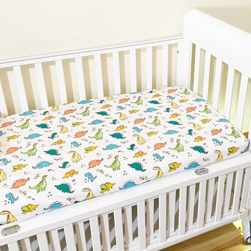 Odot Spannbettlaken für Kinderbett, Kinderwagen Matratzenbezug, Cartoon-Druck Baumwolle Baby Spannbetttuch Stubenwagen Bezug für Babybett/Beistellbett mit Gummizug (89x41cm,Dinosaurier 1)