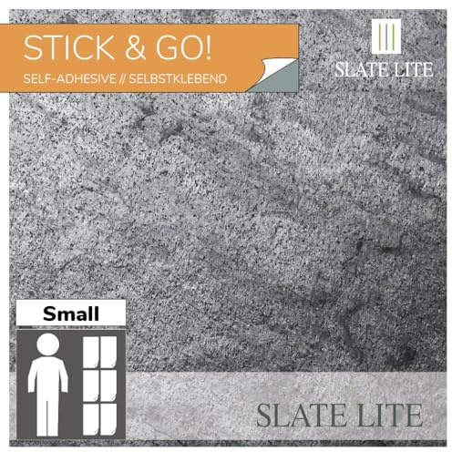 Slate-Lite Stick & Go - Piastrelle impiallacciate in pietra, 30 x 60 cm, 30 m², confezione da 6, superficie in pietra naturale, facile installazione, diverse opzioni di colore (grigio argento)