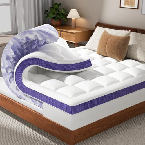 ChiXpace Dual Layer 4 Inch Memory Foam Mattress Topper Queen - 2 Inch Gel Memory Foam and 2 Inch Pillow Top Mattress Pad, 7-Zone Egg Crate Queen Size Mattress Topper (White)