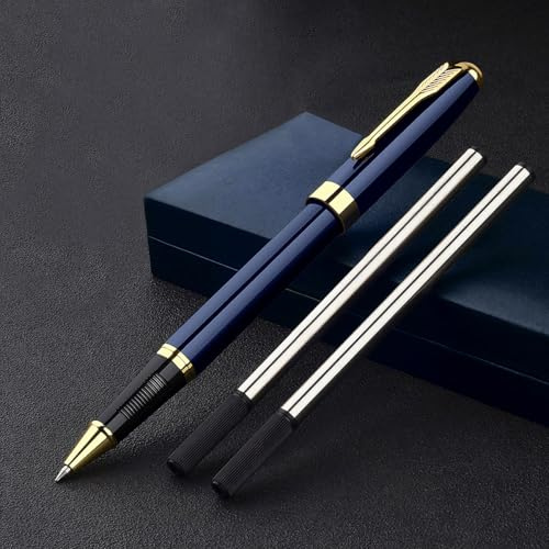 SHLWYG Ensemble de stylos en métal (encre noire), stylo Signature en métal professionnel, ensemble de stylos à encre métallique, stylo Signature d'apparence bleue, stylo à bille