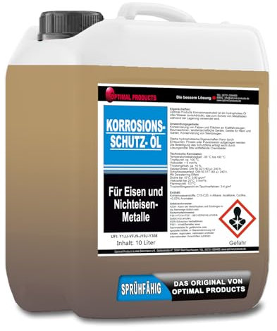 Optimal Products Korrosionsschutzöl 10l I Sprühöl Korrosionsschutz mit rosthemmender Wirkung I Bildet fest haftenden wasserabstoßenden Film I Schmieröl