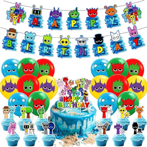 32PCS Sp-runki Palloncini Birthday Decoration Supplies Sp-runki Decorazioni a Tema Adatto Per Il Compleanno Dei Bambini e Decorazioni Per Feste Di Anniversario Bandiere Di Palloncini