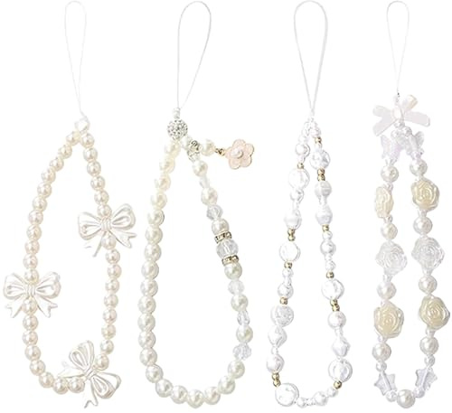 MUNSKT 4 Pcs Mobile Phone Accessories, Women's Pearl Pendant, Cute Pearl String Pendant, Women's Gift