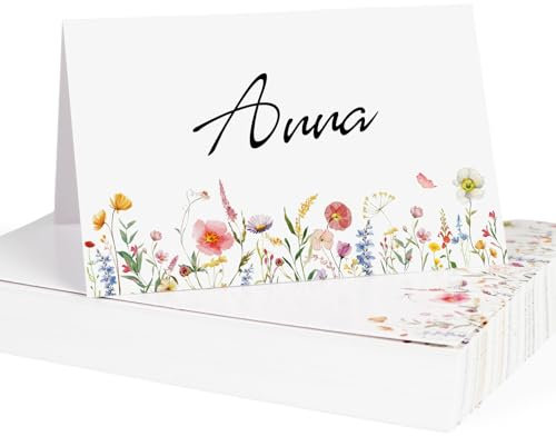 50pcs Wedding Place Cards Flower Name Cards for Table Setting Tented for Wedding Birthday Christmas Party Decorations