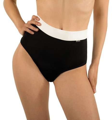 MYLILY Slip Costumi Assorbenti per Ciclo | Costume Mestruale Vita Alta | Bikini Mestruale High Waist | Slip da Ciclo per Piscina Nero Bianco (XS)