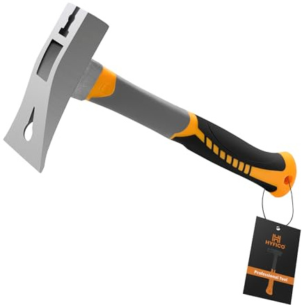 Pry Bar Hammer with Nail Puller - Unique Hammer Head 12.5 18oz Pry Bar - Multi-Functional Tool with Cats Paw, Crowbar | Rubber Grip, Polished Beveled Claws - Forged Steel Design for Strength