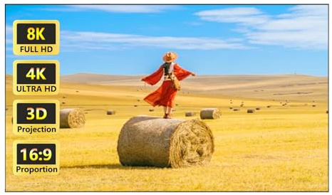 70/80 Pulgadas Pantalla de Proyección de Marco Fijo Delgado for Interiores, 16:9 Gain 1.2 Pantalla de Proyector en Pared, 4K 8K 3D Visualización de Proyección Gris(72in 16:9)