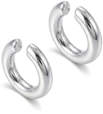 NiceNaiils Coppia di Ear Cuff Argento, Orecchini Senza Buco a C con Design a Doppio Cerchio, Ear Cuff Donna e Uomo Stile Punk Minimal, Clip Orecchio Non Forato per Cartilagine, Design per Look Rock