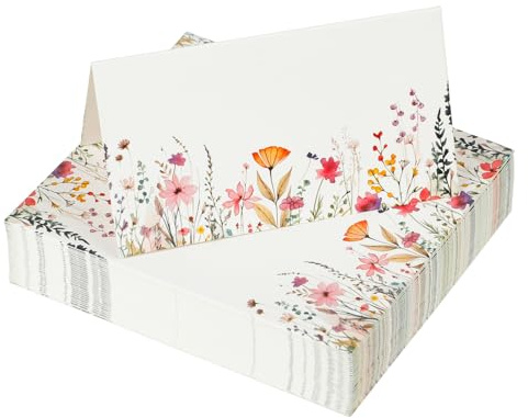 Tazuxetuqe 50 Pcs Paper Place Cards for Table Setting, 3.5 x 2 (Folded), Watercolor Wildflower Seating Cards, Floral Table Tent Name Cards for Table Setting
