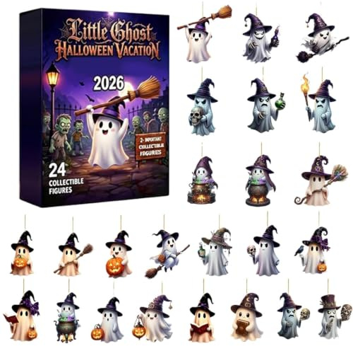 Spök Halloween Adventskalender 2D Akryl Spöke Samlarobjekt med en Upplyst | 24 Skrämmande Figurer Kalender för Barn Familjer Samlare Högtidsfest Kontorslokaler Bostad Rum och Sovrum