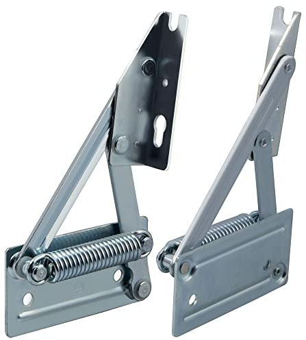 Gedotec Charnière de Banc d'angle Coffre | 1 Paire - Ferrure de Coffre avec Ressort (Gauche + Droite) | Acier Galvanisé | Support Rabattable Panneaux d'assise en Bois | Poids du Panneau jusqu'à 12 kg