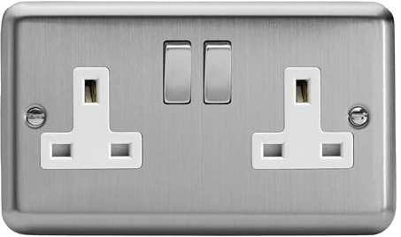 Varilight Double Switched Socket - Value Matt Chrome With Brushed Steel/White Insert