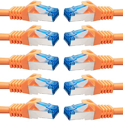 BIGtec - 5 Stück - 15m CAT.7 Gigabit Patchkabel Netzwerkkabel orange Kupferkabel Patch Ethernt LAN DSL Kabel CAT7 (RJ45, Cat 7, S/FTP PIMF) 15,00m