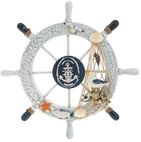 FRECI Nautical Bathroom Accessories Wooden Beach Boat Ship Steering Wheel Bedroom Wall Decor, B