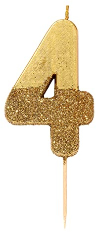 Talking Tables Candela di compleanno numero 4 in oro con glitter - Decorazione per topper per torta di alta qualità - Per bambini, adulti, festa del 40°, anniversario