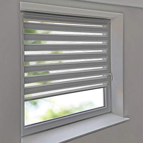 Sonnenschutz-HH - Doppelrollo Klemmfix ohne Bohren Vario Seitenzug Duorollo AUSSENMAß Breite 90 x 180 cm Höhe - hellgrau