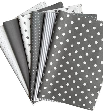babrause Paquete de tela de algodón patchwork, 12 x (25 x 35 cm), color gris y blanco