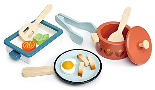Tender Leaf Toys Töpfe und Pfannen SET (Holzspielzeug, Material Holz, Kinderspielzeug, fördert die Feinmotorik, Bunt) 7508241