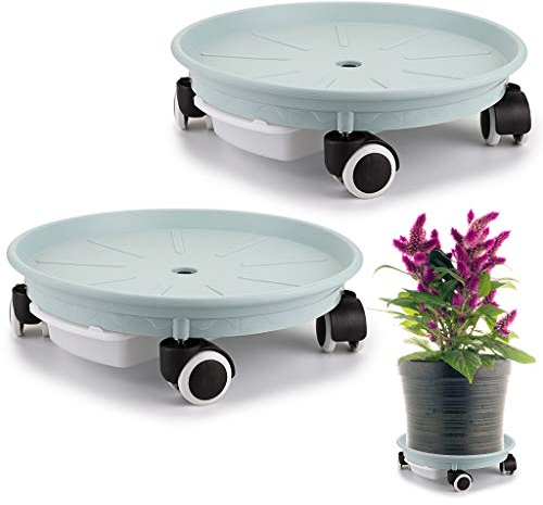 Skelang Lot de 2 paniers à plantes 34 cm avec réservoir d'eau pour déplacer les pots de fleurs et les vases, plantes en pot, capacité de charge 81 kg, bleu nordique