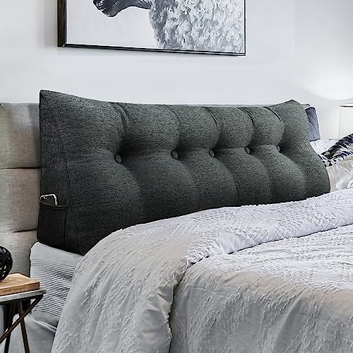 VERCART Keilkissen Bett Großes Rückenkissen Bett Kopfteil Bequemes Lesekissen für Bett und Sofa 2 in 1 Rückenlehne und Kopfkissen Couchkissen Langes XXL Lendenkissen Leinen 160cm Anthrazit