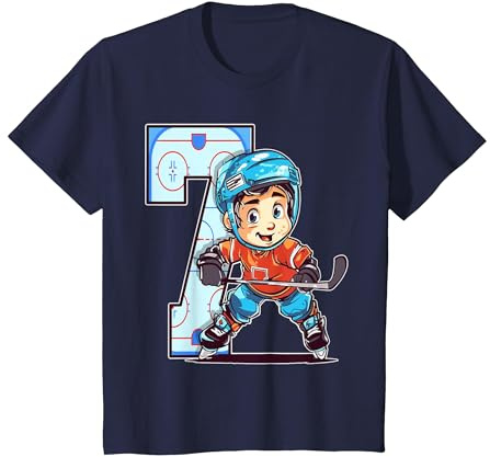 Compleanno Hockey su Ghiaccio - 7 Anni Bambino - 7° Compleanno Maglietta, Bambini, Navy, 10 Anni