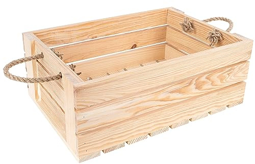 Creative Deco Holzkiste Natur Weinkiste Holz Naturholzkiste | 42 x 29 x 16 cm | mit Griffen aus Juteseil | Obstkiste | Aufbewahrungsbox Geschenk Box DIY | Dokumente Werkzeuge Spielzeug