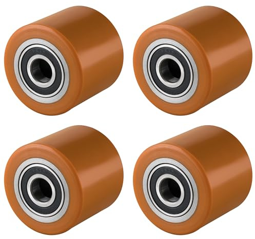 4 Stück Hubwagen Rollen Polyurethan braun 82 x 70 mm, Achse 20 mm - Ersatzrolle inkl. Kugellager