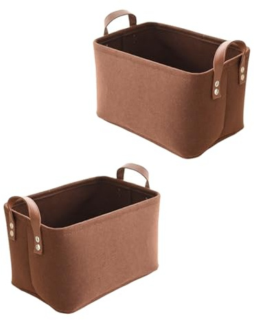 Kaizuca 2 Stück Filz Korb, Filz Aufbewahrungsbox, Stoffaufbewahrungskörbe, Faltbar, mit Zwei Weichen Griffen, für Kleidung, Handtücher, Toilettenartikel, Babyartikel, Bücher usw (braun)